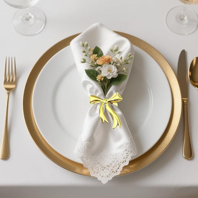 Bow Napkin Rings Set of 12 Shiny Gold Metal Bow Napkin Holders - Image 3