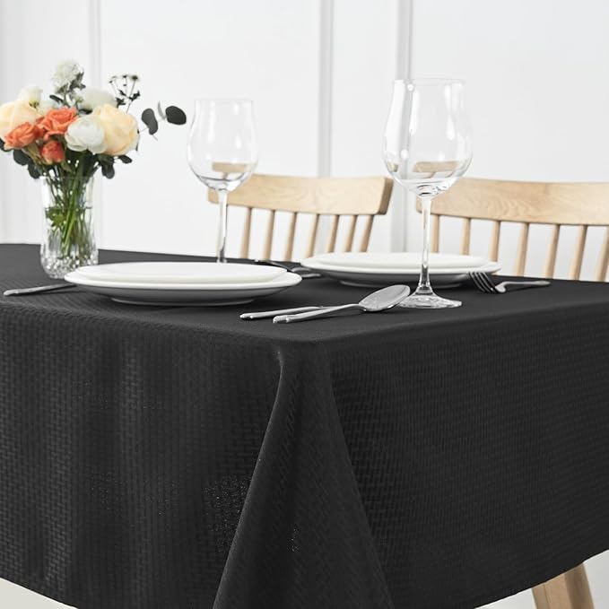 maxmill Weaved Texture Rectangle Tablecloth Water Resistant Wrinkle Free Spill-Proof, Soft Table Cloth for Dining Room Decoration, Banquet Parties Event Holiday Dinner, 60 x 84 Inch Black