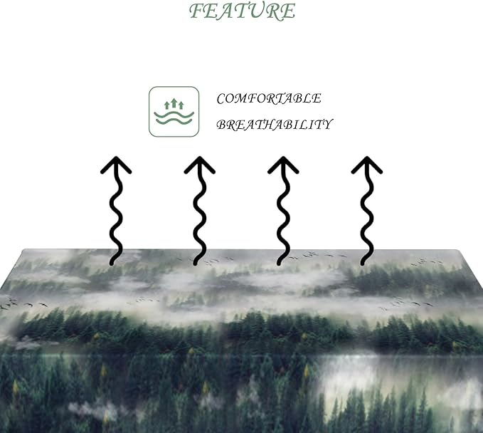 52x70 Inch Nature Rectangular Tablecloth Bird Fog Pine Tree Dreamland Table Cloth Waterproof Durable Table Cover for Holiday Picnic Outdoor BBQ Decor