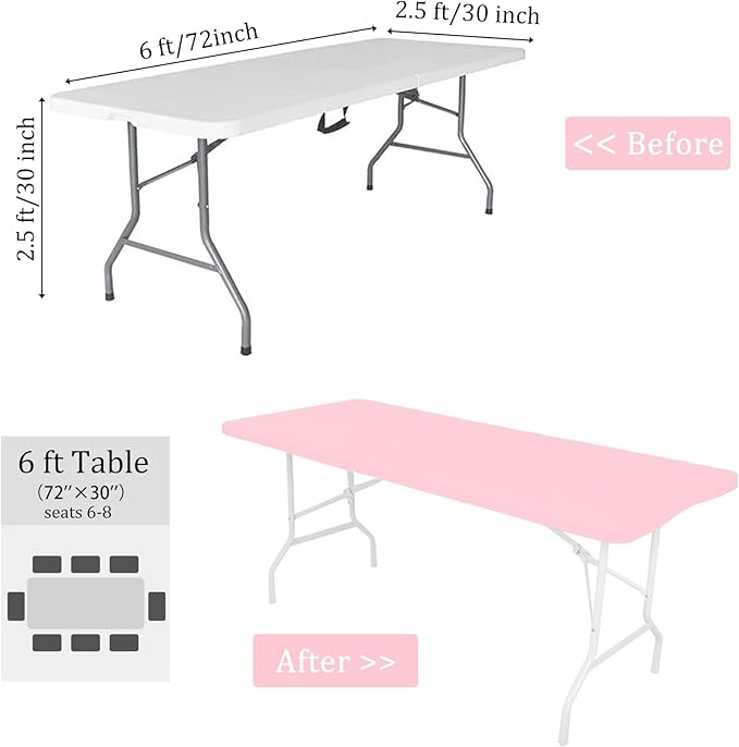 4 Pack Spandex Tablecloth Table Top Cap Cover Washable Elastic Rectangle Tablecloth for 6 FT Folding Tables for Indoor Outdoor Party (72 x 30 Inches, Pink)