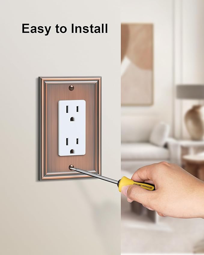 2-Pack Decorator Outlet Cover Plate, Antique Copper Decorative Switch Plates and Outlet Covers, Durable Zinc Alloy Wall Plates for Electrical Outlets, Receptacle, GFCI Outlet, Dimmer Switch