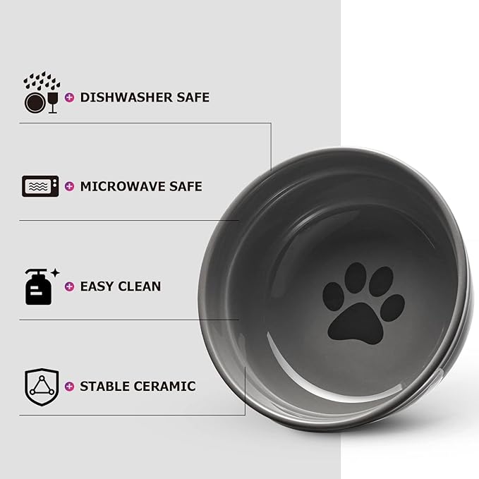 Y YHY Ceramic Raised Pet Bowls 24 oz Capacity 5.2” Height Sturdy Metal Stand, Grey