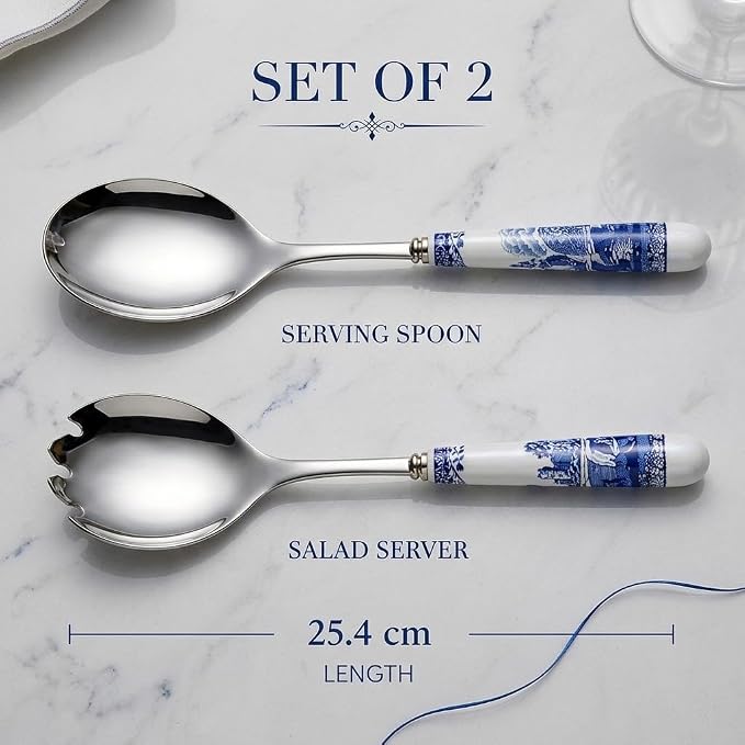 Spode Blue Italian Collection Salad Servers | 2 Piece Spoon and Fork Set | 10 - Image 2
