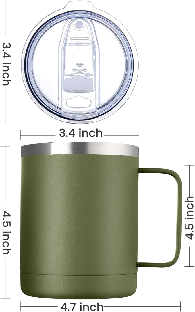 MEWAY 12oz Coffee Mug With Handle and Sliding Lid, Stainless Steel Travel - Image 4