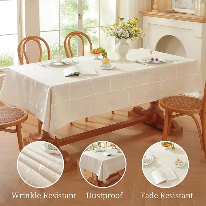 Zobesta Linen White Table Cloth Rectangle 53 x 86 Inch, Cotton Linen Tablecloth Rectangle Heavy Weight Washable Farmhouse Soft Boho Tablecloth for Kitchen, Outdoor, Party, Holiday, Picnic, Dining