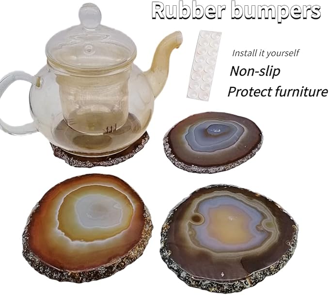 Natural Agate Coaster for Drinks Sliced Geode Coasters with Rubber Bumpers 4-5" Home Decoration for Coffee Wine or Bar Glasses Set of 4
