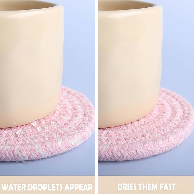 Cotton Coaster Set, Blush Pink 4.8'' Large Drink Coasters, Woven Coasters - Image 4