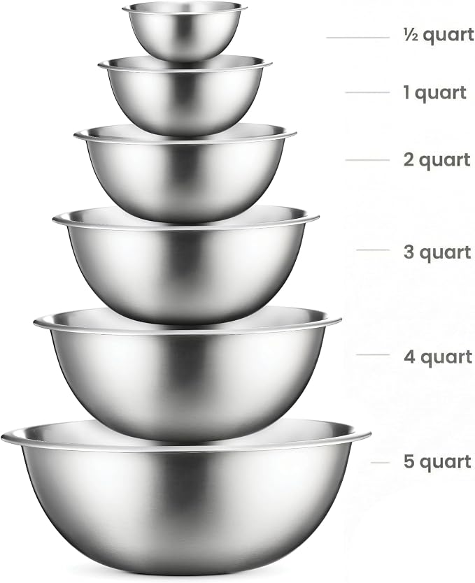 FineDine Stainless Steel Mixing Bowls Set, 6-Piece Metal Bowls | Stainless - Image 2