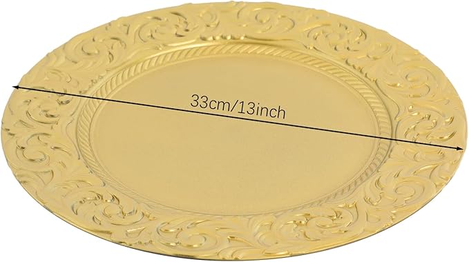 150 Pcs Antique Charger Plates Bulk, 13in Reusable Serving Plates Embossed Rim Plastic Party Dinner Plate Chargers Round Decorative Server Plate for Wedding Party Event Tableware