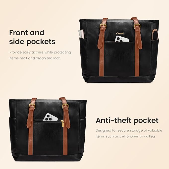 LOVEVOOK Laptop Tote Bag for Women, Leather Work Computer Briefcase Bag | Large - Image 5
