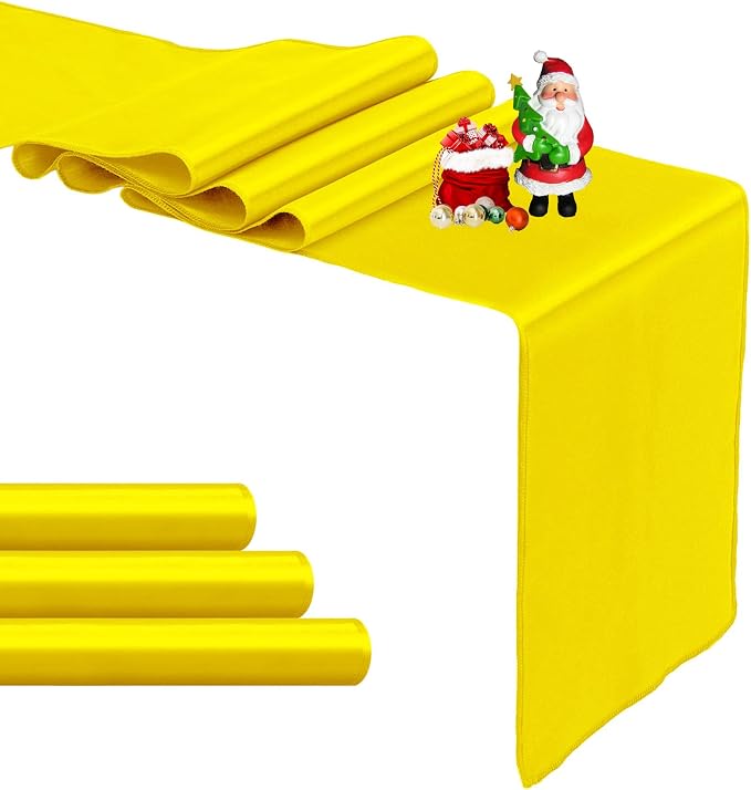 4-Pack Yellow Satin Table Runner 12 x 108 Inch Long Bright and Smooth Silk by Pufogu