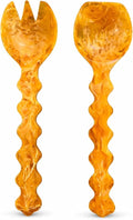 SS CRAFTS INDIA Premium 10.25" Marbled Amber Resin Salad Servers | Set of 2 by SSCraftsIndia