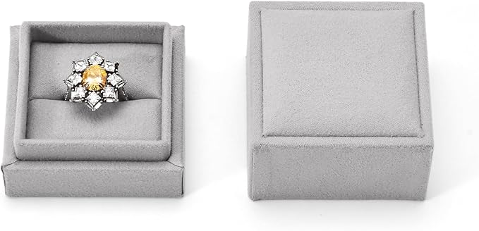 Oirlv Ring Gift Box with Lid Magnetic Gray Boxes for Wedding Proposal Gift Birthday Present with Card(Gray)