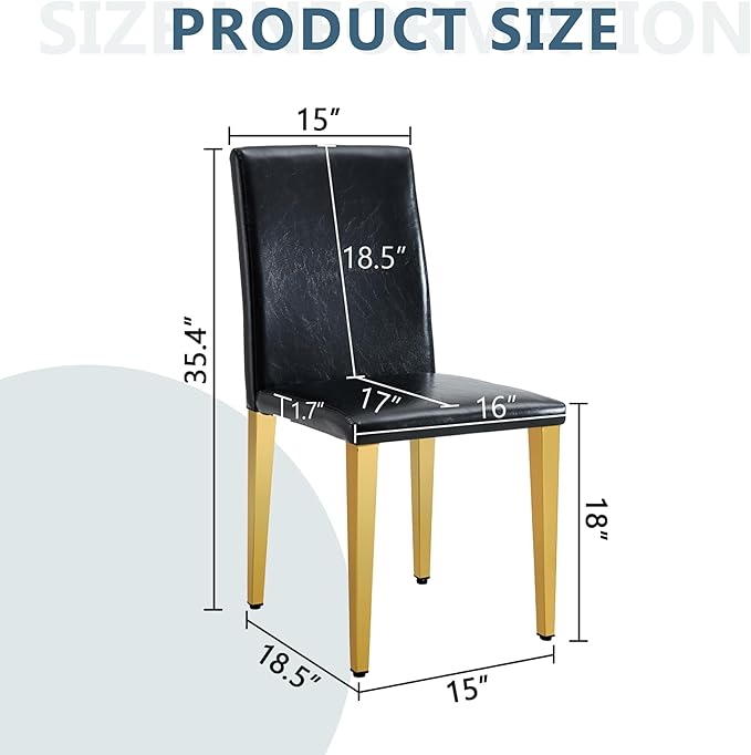 Dining Chairs Set of 4,Faux Leather with Gold Metal Legs,Armless Kitchen Room Chairs Set of 4,Max Load 300 Lbs,High Back Modern Design for Home Kitchen Living Room Bedroom