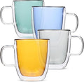 BTaT- Double Walled Glass Coffee Mugs, 12 oz, Colored Glass Coffee Cups by BrewToATea