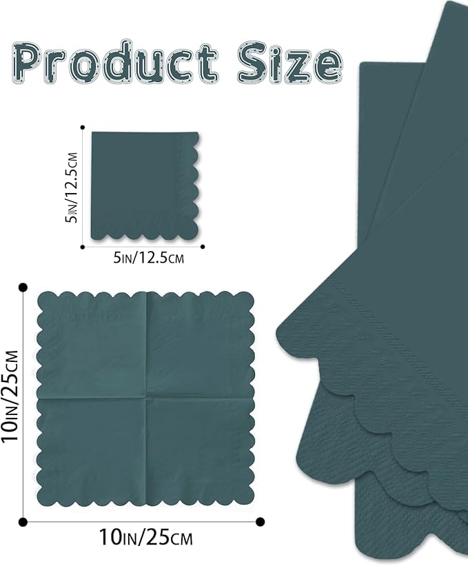 qiqee Dark Grayish Blue Cocktail Dinner Napkins 5x5inch Disposable Beverage,Wedding, Birthday Party Dessert Wave Paper Napkins(120 Count)