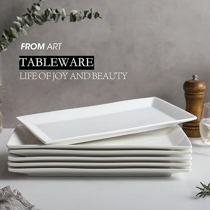 Rectangular Serving Platter Set, 12 Inch Large Serving Plates, Stackable Serving Tray for Wedding, Ceramic White Serving Platters for Entertaining, Dishwasher & Oven Safe, Gift for Housewarming (4PCS)