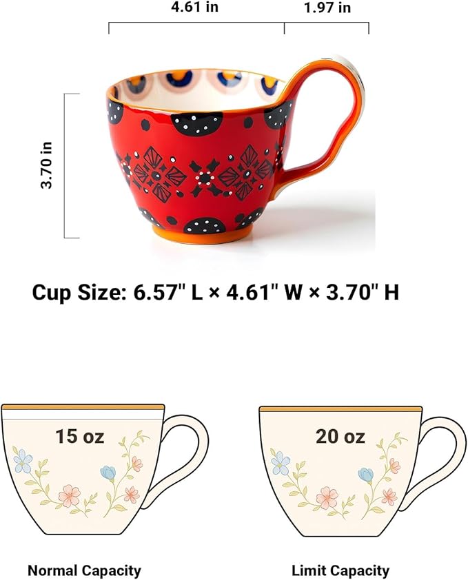 20oz Soup Bowls with Handles, Microwave Safe Large Ceramic Soup Bowl for Chili, Stew, Ice Cream, Berries & Fruits, Gift-Ready for Women, Christmas, Hostess Gifts & Fall Decor