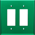 LIDER Double Decorator Wall Plate, Impact Resistant, Mirrored, Plexiglass Dual Outlet Cover or Light Switch Cover, Acrylic, Reflective Finish, Modern, Oversized 2-Gang 5.25" x 5.25", Green