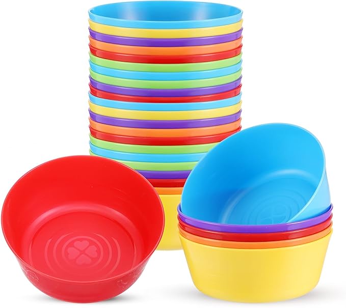 24 Pack Plastic Bowls, 11 Oz Colorful Toddler Bowl Set, BPA Free Small Dessert Bowls Unbreakable Small Snack Cereal Bowl, Dishwasher Safe, 6 Assorted Colors