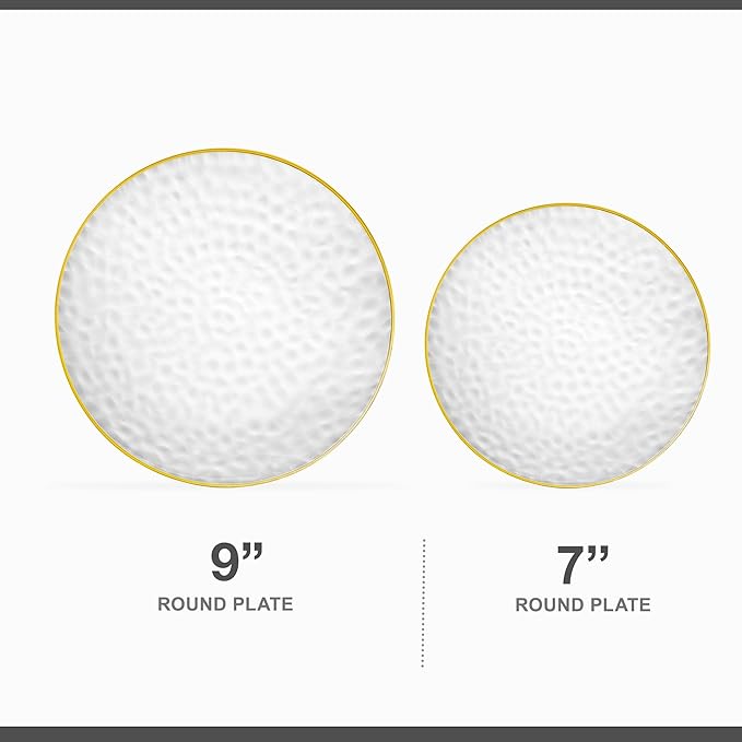 PLASTICPRO 128 Piece Combo Plates Set includes 64 7'' inch Plate & 64 9'' inch Plates Clear Plastic Organic hammered Design Party With Gold Rim,heavyweight Elegant, Dishes,