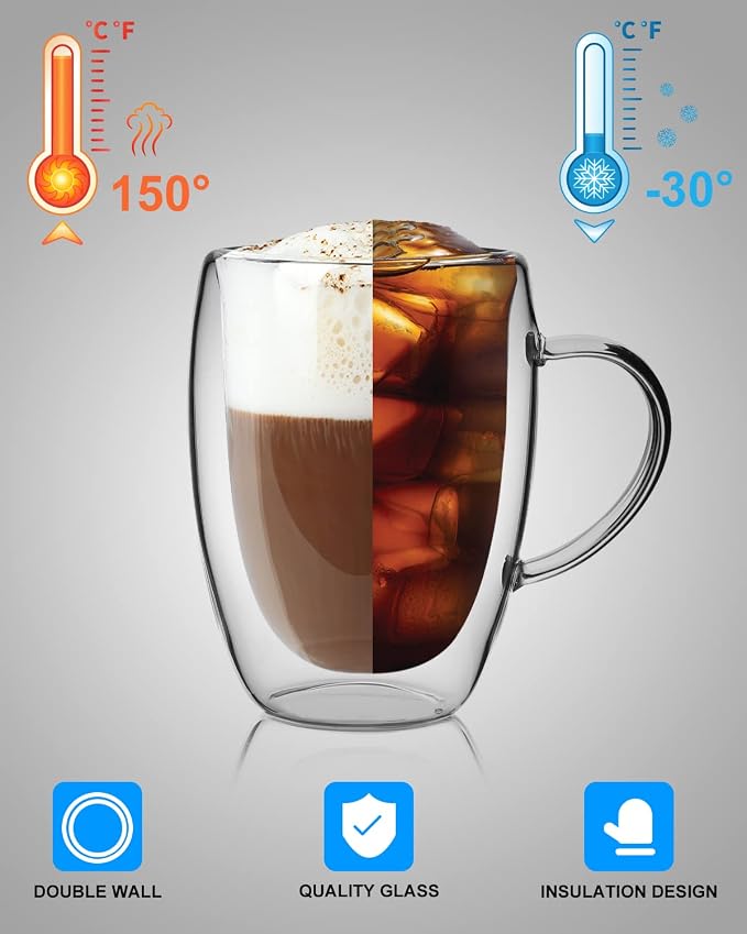 LIBWYS 2 Pack Double Walled Coffee Cups Glasses Mug 12oz Borosilicate Glass | - Image 6