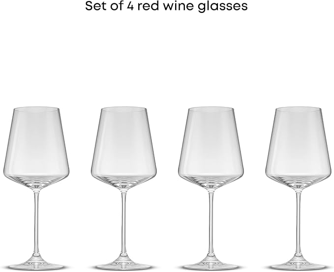 JoyJolt Sidney Red Wine Glasses Set of 4 | 19 oz Modern Wine Glasses with Long Stem | Home Bar Glass Set | Wedding Registry, Birthday, Anniversary, Gifts | Premium Crystal Stemware Made in Europe