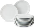 Amazon Basics 12-Piece Porcelain, 9 Inch Narrow Rim Dinner Plate Set, White