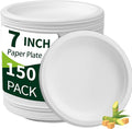 White Paper Plates 7 Inch (Round,150 Count) Heavy Duty Disposable Dinner Plates Bulk, Small Compostable Dessert Dishes for Party, BBQ and Gathering, Microwave-Safe/Sturdy/Leak Resistant