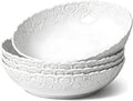 HOMBENE Heartbeat Pasta Bowls Set of 4, 28oz Salad Bowls Soup Bowl for Kitchen, Porcelain Wide and Shallow, Noodle, Soup, Pasta,Dinner, Microwave & Dishwasher Safe (White)