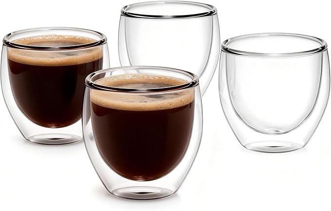 Double Walled Espresso Cups Set of 4, 5oz Clear Expresso Mugs, Small Insulated by Unknown