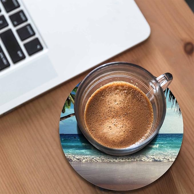 Vintage Beach Drink Coaster Ocean Beautiful Sea Coast Palm Trees Seascape Beautiful Home Decor Diatomite Heat-Resistant Diatomite 4 Inch for Cold Drinks Wine Mugs Cups