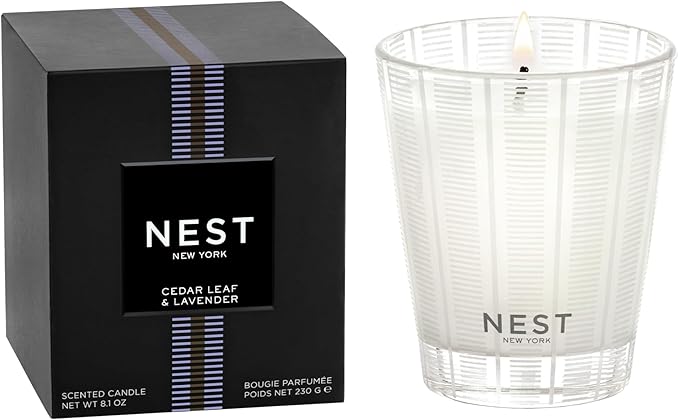 NEST New York Scented Classic Candle, Cedar Leaf & Lavender - 8.1 oz - Up to 60-Hour Burn Time - Reusable Glass Vessel