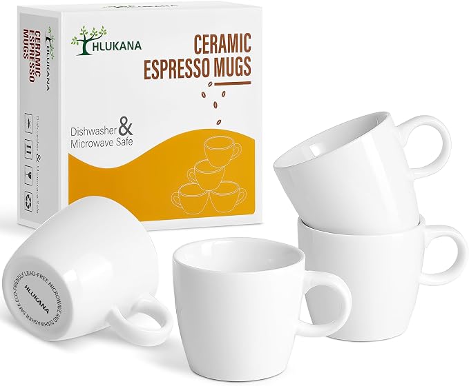 Hlukana Porcelain Espresso Cups Set of 4, 3.5 oz Small Coffee Mugs, Microwave by Hlukana