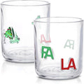 Icon Juice Glasses, 14oz Stemless Wine Drinking Juice Glass Cup for Valentine Party Supplies Gift(2 Pcs,Christmas Fa La)