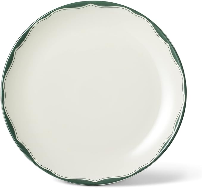 222 Fifth 12-Piece Porcelain Dinnerware Set for 4, White & Sage Green Plates and Bowls Set, Glossy Ceramic Dish Set with Detailed Floral Design, Microwave & Dishwasher Safe Dishes for Dining, Brittany