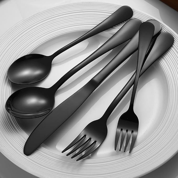 Black Silverware Set for 8, 40 Pieces Stainless Steel Flatware Cutlery Set - Image 4