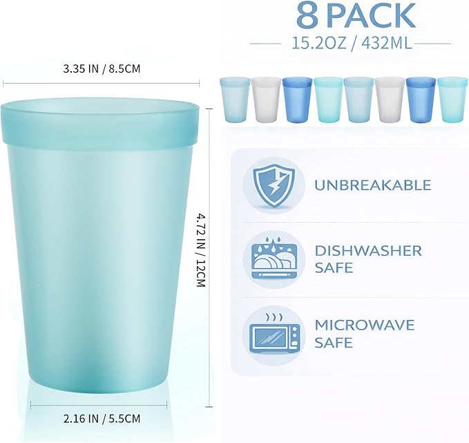 8-Pack 15.2oz Plastic Cups, BPA-Free Reusable Drinking Cups, Unbreakable PP - Image 2