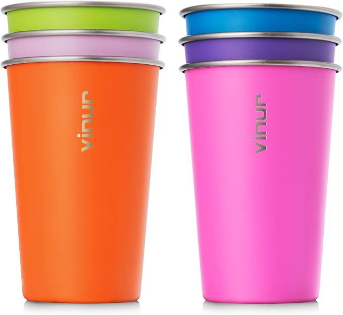 VINUR Stainless Steel Cups 16 oz Metal Drinking Glasses 6 Pcs | Stainless Steel by Vinur