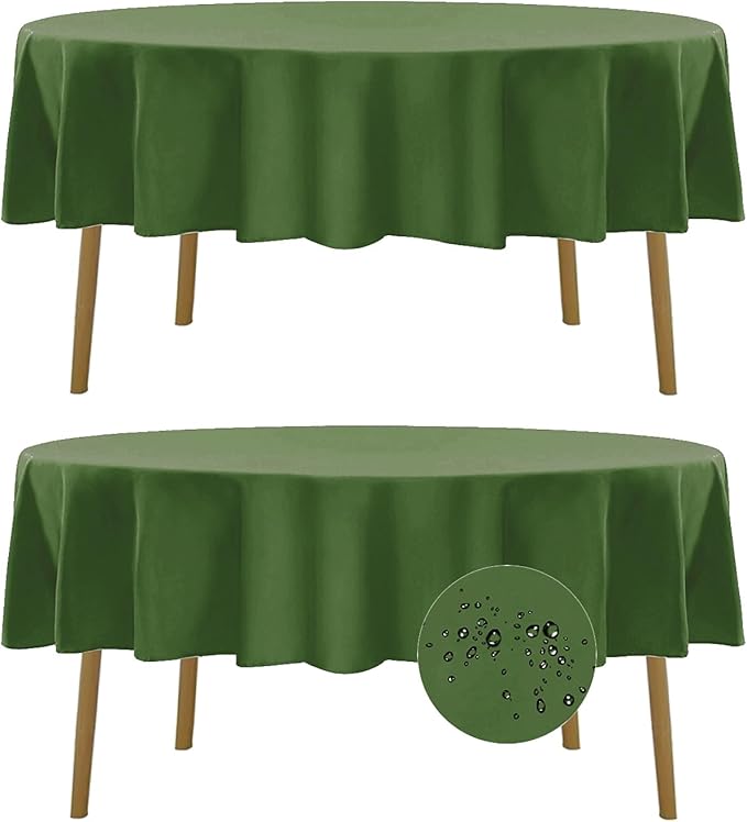 Fokitut 2 Pack Waterproof Round Tablecloth, 70 Inch, Stain Resistant and Wrinkle Polyester Table Cloth, Fabric Table Cover for Kitchen Dining, Wedding, Party, Holiday Dinner-Willow