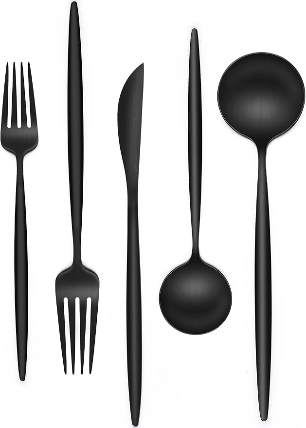 Matte Black Silverware Set 30 Piece, Wildone Stainless Steel Flatware Set by Wildone
