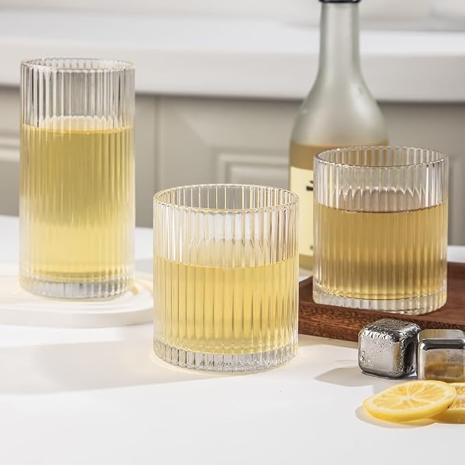Ribbed Drinking Glasses 12pcs, 12oz and 10oz Glassware, Tumbler Glasses Cup Set - Image 8