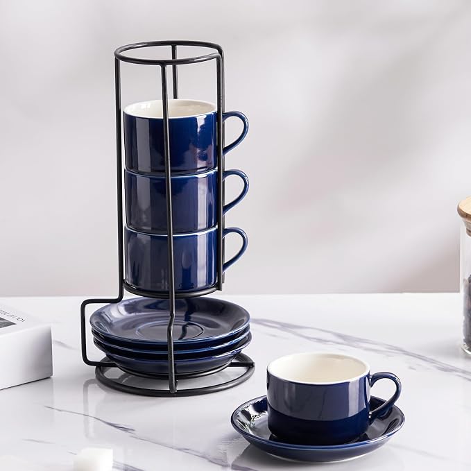 2.5oz Espresso Cups Set of 4, Porcelain Stackable Espresso Cups - Image 7