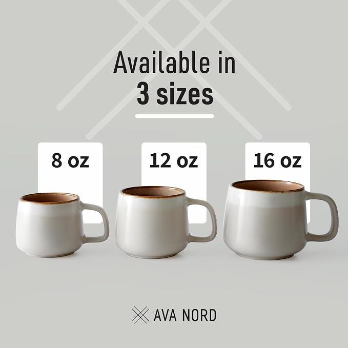 Ava Nord Stoneware Ceramic Coffee Mugs Set of 4 | 12 oz | Sage Ash | Lead-Free - Image 5