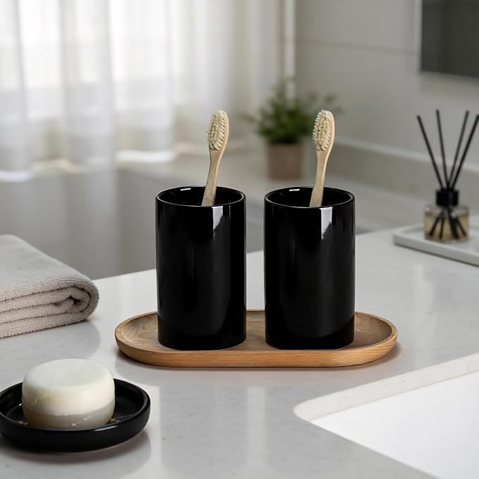 Gaolinci 2 Pcs Simple Solid Color Ceramic Mouthwash Cups, Bathroom Brushing Cup - Image 4