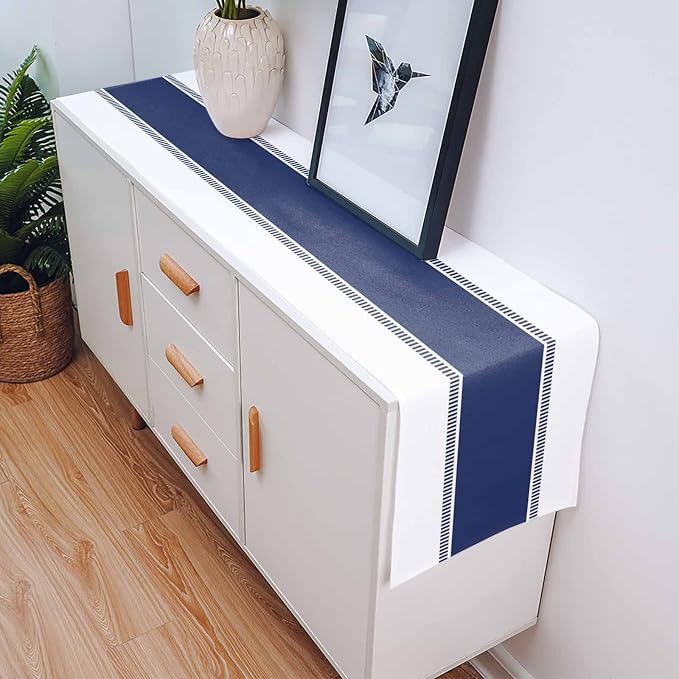 Navy Blue Stripes Table Runners, Non Slip Farmhouse Table Runner Dresser Scarves - Image 5