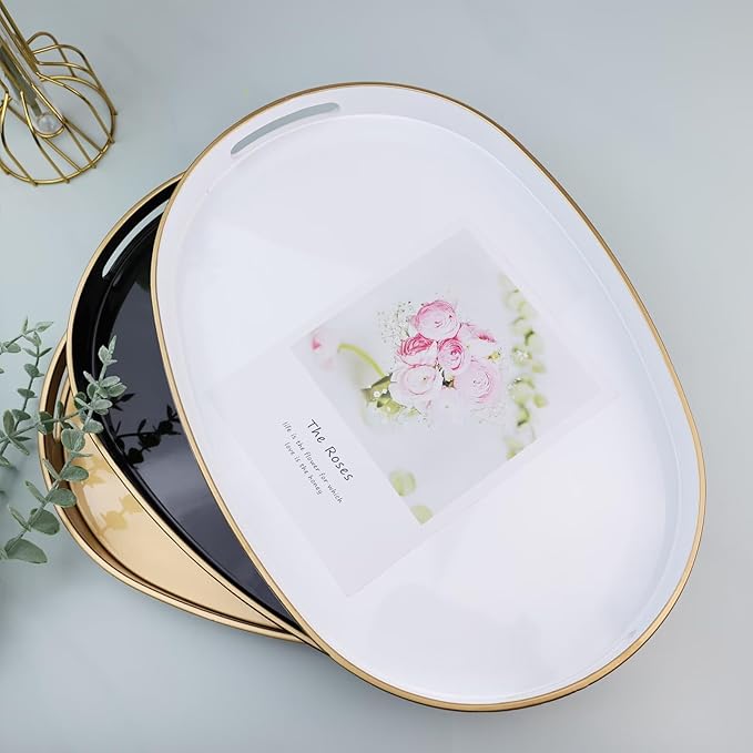 Green Oval Decorative Tray with Handles, Versatile Serving Tray for Coffee Table, Ottoman, Ideal for Serving, Displaying, Organizing