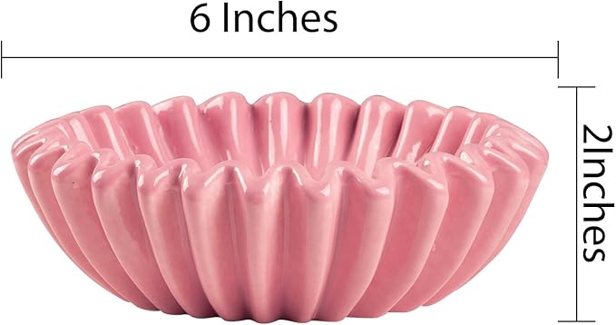 Large Ceramic Fruit Bowl Pink Decorative Bowl for Coffee Table Entryway Kitchen Modern Home Decor Centerpiece 9.5 Inches Ruffle Fluted Scalloped Bowl