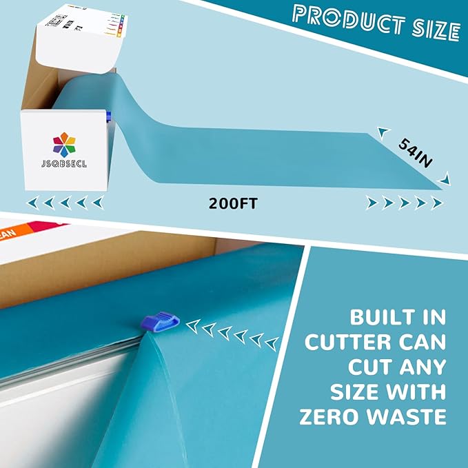54 Inch X 200 Feet Plastic Table Cover Roll with Convenient Slide Cutter, Disposable Plastic Table Cloth Roll with Cut-to-Size Design for Weddings, Banquets, Parties (Turquoise)