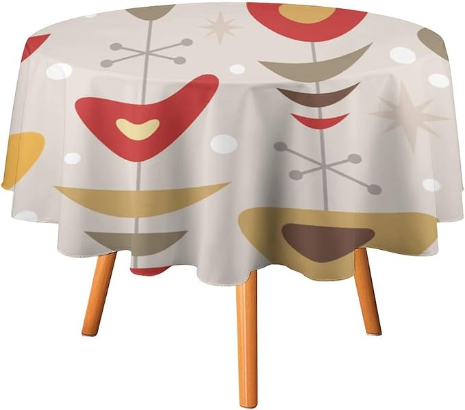 Retro Mid Century Round Tablecloth, Abstract Rustic Colorful Geometric Print Tablecloth for Home Party Dining Room Kitchen Decor 70Inch(178cm)
